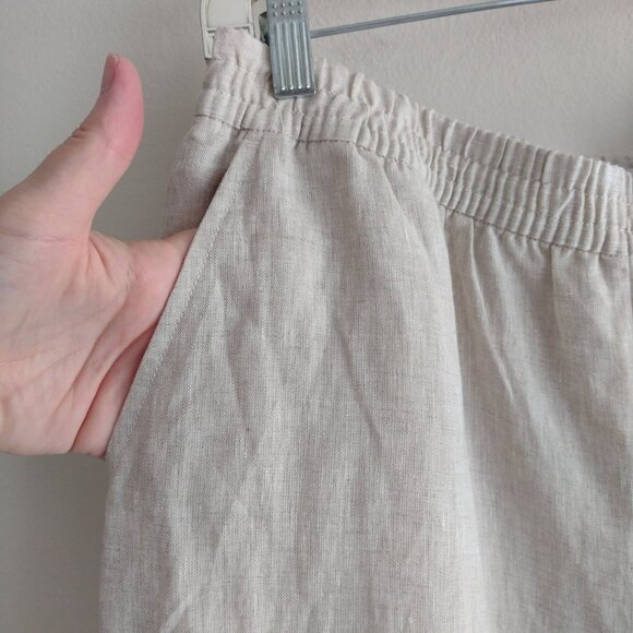 Loft Linen Wide-Leg Pants L NEW Natural Beige Comfy Pull On Lightweight Trousers - Picture 7 of 10